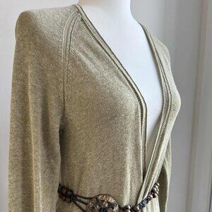 NVELOP Oatmeal Heather Linen-Blend Coatigan with Ladder-Seam & Wide Rib – US S